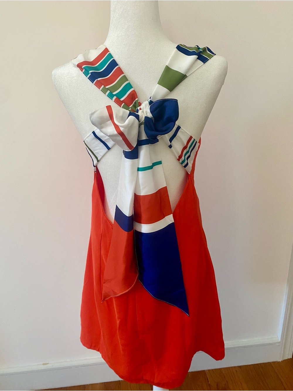 NWOT Lulus Orange Open Back Scarf Bow Shift Mini Dress Size Medium - Picture 2 of 10